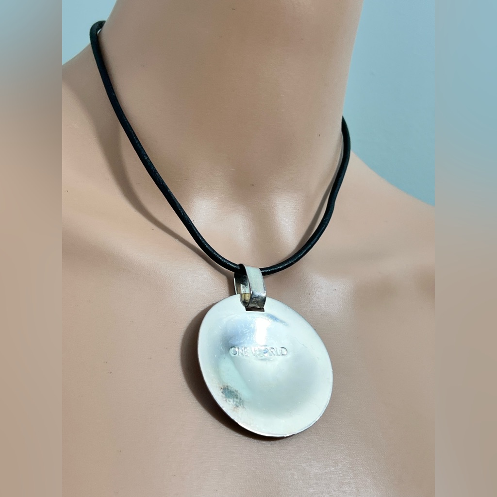 Rlm Studios 925 Sterling Silver Large One World Pendant 17” Cord Necklace